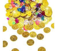 lafo 300 pezzi tesoro dei pirati per il compleanno dei bambini: 200 pietre preziose per bambini e 100 monete d'oro - decorazione pirata, caccia al tesoro, scrigno del tesoro per bambini
