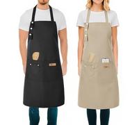 lafo Pack of 2 Kitchen Aprons for Men and Women, Waterproof Cooking Aprons with Pockets, Adjustable Neck Strap Chefs Apron, canvas apron for Kitchen, Cooking, Baking, Garden, BBQ, Beige/nero,