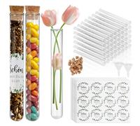 lafo Provette con tappo in sughero, 48 pezzi (15 x 150 mm), bella dass Du Da Bist bomboniera, provette come regalo di nozze, 48 etichette tedesche, 2 imbuti, per matrimonio, battesimo, compleanno