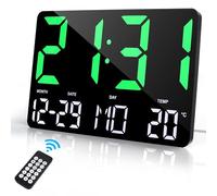 Lafocuse Orologio da Parete Digitale 12" LED Grande, Orologio da Tavolo Scrivania con Telecomando, Temperatura, Calendario, Sveglia, Snooze, 12/24 Ore per Cameretta Soggiorno Cucina Casa, Verde