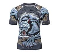 LAFROI, CLY08, Maglia protettiva rash guard da uomo, a maniche corte, con UPF 50+, a compressione, Lupo mannaro, XL