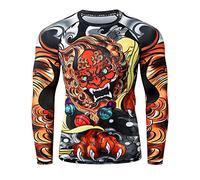 LAFROI Maglia a Compressione a Maniche Lunghe UPF 50+ a Compressione a Strato Base di Protezione Rash Guard-CLY08, Lion Dance, XXL