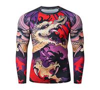 LAFROI Maglia a Compressione a Maniche Lunghe UPF 50+ a Compressione a Strato Base di Protezione Rash Guard-CLY08, Blood Moon, XXXL