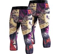 LAFROI Men's 2-Pack Compression Fit 3/4 Tights Leggings with Pcoket/Non-Pocket-YSK10 Blood Moon Size LG