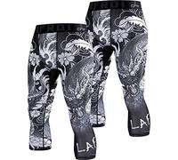 LAFROI Men's 2-Pack Compression Fit 3/4 Tights Leggings with Pcoket/Non-Pocket-YSK10 Dragon Size MD