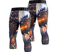 LAFROI Men's 2-Pack Compression Fit 3/4 Tights Leggings with Pcoket/Non-Pocket-YSK10 Melted Wings Size LG