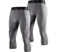 LAFROI Men's 2-Pack Compression Fit 3/4 Tights Leggings with Pcoket/Non-Pocket-YSK10 Pocket Grey Size XXL