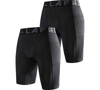 LAFROI Men's 2-Pack Quick Dry Cool Compression Fit Tights Shorts Waistband -YSK09 Pocket Black Size MD