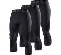 LAFROI Men's 3-Pack Compression Fit 3/4 Tights Leggings with Pcoket/Non-Pocket-YSK10 Pocket Black Size XL