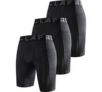 LAFROI Men's 3-Pack Quick Dry Cool Compression Fit Tights Shorts Waistband -YSK09 Pocket Black Size SM