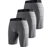 LAFROI Men's 3-Pack Quick Dry Cool Compression Fit Tights Shorts Waistband -YSK09 Pocket Grey Size LG