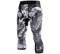 LAFROI Men's Compression Fit 3/4 Tights Leggings with Pcoket/Non-Pocket-YSK10 Dragon Size SM