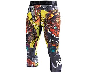 LAFROI Men's Compression Fit 3/4 Tights Leggings with Pcoket/Non-Pocket-YSK10 Lion Dance Size MD