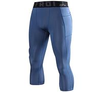 LAFROI Men's Compression Fit 3/4 Tights Leggings with Pcoket/Non-Pocket-YSK10 Pocket Grayish Blue Size XXXL