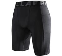 LAFROI Men's Quick Dry Cool Compression Fit Tights Shorts Waistband -YSK09 Pocket Black Size SM