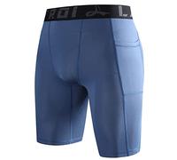 LAFROI Men's Quick Dry Cool Compression Fit Tights Shorts Waistband -YSK09 Pocket Grayish Blue Size MD