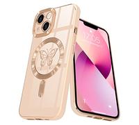 Lafunda Cover magnetica per iPhone 13 Custodia con MagSafe protezione fotocamera sporgente Farfalla Case Placcatura oro ragazza Bumper antiurto per iPhone 13 Rosa