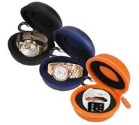 LAGAHS 3 scatole per orologi, custodia da viaggio con chiusura lampo, impermeabile in EVA, scatola rotonda imbottita per tutti gli smartwatch e orologi da polso fino a 50 mm (arancione, nero, blu)