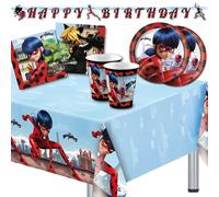 Lage Kit Miraculous Ladybug Festa di Compleanno stoviglie per Decorazione Tavola Bambini comprende 8 Bicchieri, 8 Piatti, 20 Tovaglioli, 1 Tovaglia, 1 Ghirlanda, per 8 invitati