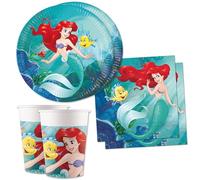 Lage Set Compleanno di Ariel per 16 persone - Addobbi Decorazioni Stoviglie da Tavola La Sirenetta Mermaid Festa per Bambina Bimba - 16 Piatti di carta, 16 Bicchieri di Carta, 20 Tovaglioli di carta