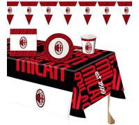 Lage Set di Compleanno Milan Rossonero per 8 persone - Kit Decorazioni Addobbi da Tavola in Carta per Festa Party Calcio (8 Piatti, 8 Bicchieri, 20 Tovaglioli, 1 Tovaglia, 1 Festone da 12 Bandierine)