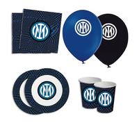 Lage Set Stoviglie per Festa di Compleanno Inter Calcio Addobbi Decorazioni da Tavola per 8 Persone (8 Piatti - 8 Bicchieri - 20 tovaglioli - 12 Palloncini)