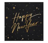 Lage Tovaglioli con Scritta Happy New Year Colore Nero e Oro in Carta 3 veli, Decorazione Tavola Party Capodanno per Festa di Fine Anno, 33 x 33 cm 20 Pezzi