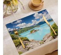 Laghi Montagne Set Di 2 Americane Tovagliette In Cotone E Lino, Natura Piante Tovagliette lavabili Per Tavolo Da Pranzo, Matrimonio, Uso Quotidiano, Primavera Estate 45 x 30 cm