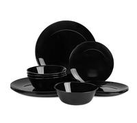 LaGlint Vetro Opalino Servizio da Piatti Set 12 Pezzi, Nero Servizio da Tavola con 4 Piatti Piani, 4 Piatti da Dessert, 4 Ciotole Cereali, Lavabile in Lavastoviglie, Adatto per Microonde