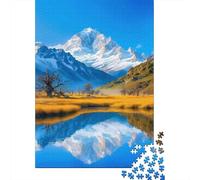Lago a specchio in autunno Puzzle Montagna innevata Spiaggia dorata 1000 Pezzi Cartone Resistente Per Uomo E Donna, Rilassante Sfida, Idea Regalo Compleanno Premium 52x38cm/1000pcs