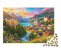 Lago Alpino Town Puzzle 1000 pezzi Recycled Paesaggio austriaco Puzzles per ragazzi e ragazze Accessori per giochi genitore-figlio Sviluppo dell'intelligenza dei ragazzi e delle ragazze Education...