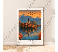 Lago Bled Slovenia Stampa Poster Illustrazione Art da Parete Décor Opera D'Arte