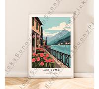 Lago Como Illustrazione Stampa Italia Poster da Parete Casa Opera D'Arte Regalo