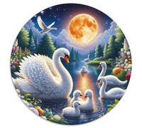 Lago dei Cigni Puzzle 1000 Pezzi Rotondo Carta per Adulti Foresta Notturna