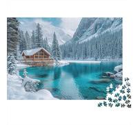 Lago della cabina invernale Puzzle 1000 Pezzi Carta riciclata per adulti Puzzle per adulti Impossibile difficile stimolante Ottima idea regalo per decompressione per casa 52x38cm/1000pcs