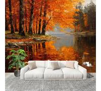 Lago Della Junglea Autunnale Carta da Parati Fotografica Panorama Effetto 300x210 cm Colore Arancione Decorazione per la Casa per Pareti per Camera Da Letto Sala Fotomurali In Tessuto Non Tessuto