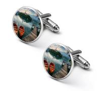 Lago di Bled Slovenia Chiesa sull'isola gemelli rotondi gemelli per camicia Business Wedding Party Festa del papà regalo, 1.7cm, Metallo, Nessuna pietra preziosa
