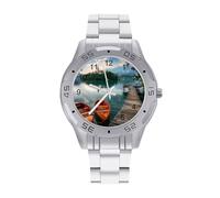 Lago di Bled Slovenia Chiesa sull'isola Orologi da uomo in acciaio inox cinturino analogico al quarzo orologio da polso business, Stile:, regular, Bracciale