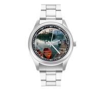 Lago di Bled Slovenia Chiesa sull'isola Orologio casual da uomo con cinturino in acciaio inossidabile Lega orologio da polso al quarzo, Stile:, regular, Bracciale
