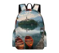 Lago di Bled Slovenia Chiesa sull'isola Zaino per computer portatile per donne uomini borsa a tracolla carino stampato Daypack per viaggi sport lavoro