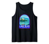 Lago di Bled Slovenia Travel Art Emblema Vintage Canotta