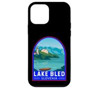 Lago di Bled Slovenia Travel Art Emblema Vintage Custodia per iPhone 12 mini