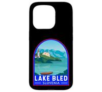 Lago di Bled Slovenia Travel Art Emblema Vintage Custodia per iPhone 15 Pro