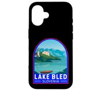 Lago di Bled Slovenia Travel Art Emblema Vintage Custodia per iPhone 16