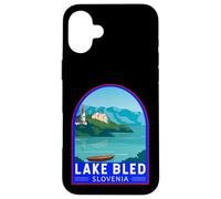 Lago di Bled Slovenia Travel Art Emblema Vintage Custodia per iPhone 16 Plus