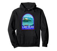 Lago di Bled Slovenia Travel Art Emblema Vintage Felpa con Cappuccio