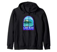 Lago di Bled Slovenia Travel Art Emblema Vintage Felpa con Cappuccio