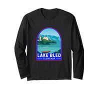Lago di Bled Slovenia Travel Art Emblema Vintage Maglia a Manica