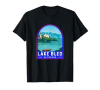Lago di Bled Slovenia Travel Art Emblema Vintage Maglietta