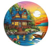 Lago di canoa Puzzle 1000 pezzi Log Cabin Il sole che tramonta Rotondo Puzzle Gioco Casuale Arredamento Casa per Tutta la Famiglia 1000 pezzi (67,5 x 67,5 cm)